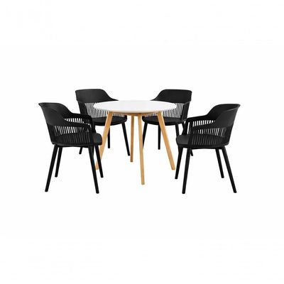 Conjunto De Jantar Mesa Leda Branca 90cm + 4 Cadeiras Marcela, Moderna E Confortavel - Preta