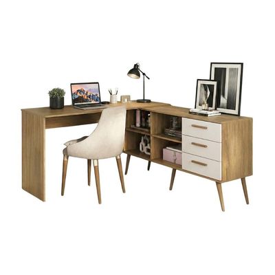 Mesa De Escritório Em L Com 3 Gavetas Porto Multimóveis Mp6046 Madeirado/branco