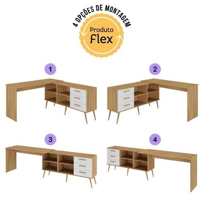 Mesa De Escritório Em L Com 3 Gavetas Porto Multimóveis Mp6046 Madeirado/branco
