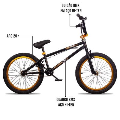 Bicicleta Aro 20 Bmx U-brake Rotor K7 Cog 9 Freedom P03 Preto E Dourado - D'rossi