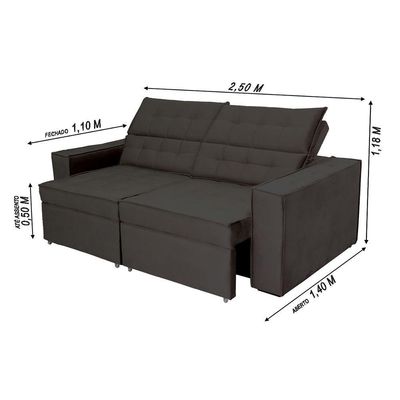 Sofá Austrália 2,50m 4 Lugares Retrátil E Reclinável D35 - Preto