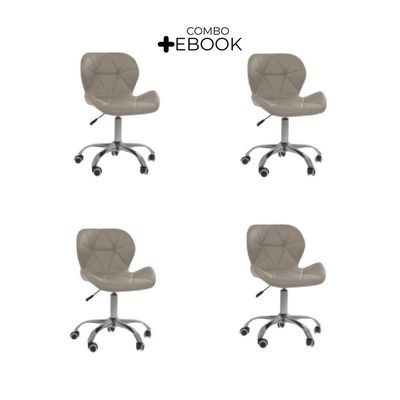 Kit 4 Cadeiras Office Eiffel Slim Oficial Giratória Bege