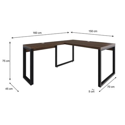 Mesa Em L Diretor 150x160x75cm Yon - Nogueira-est.preta Nogueira-est.preta