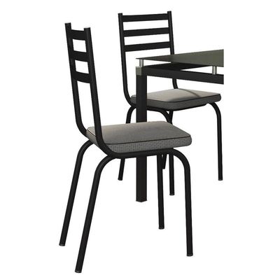 Conjunto Mesa de Jantar Malva 4 Lugares Tampo de Vidro Preto 107CM
