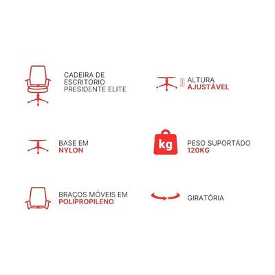 Cadeira de Escritório Presidente Elite Presidencial Tela Mesh Rodízios Preto