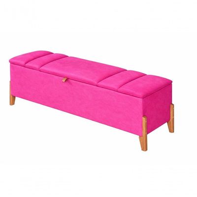 Recamier Calçadeira Baú Para Quarto Pés Em Madeira Luxo Decorativo Estofado Queen 160 Cm Rosa Pink Lar Móveis Decoração