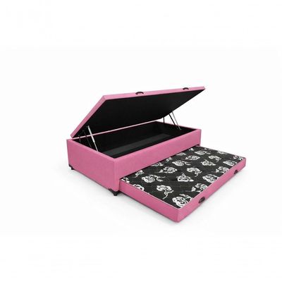 Kit De Quarto Heitor Bicama Baú Solteiro 88 X 188 Cm Cabeceira De Cama E Calçadeira Baú Solteiro 90 Cm Veludo Rosa