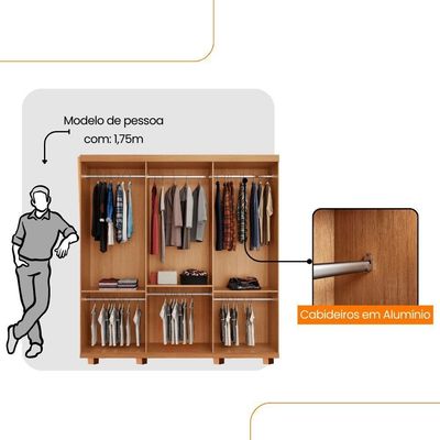Guarda Roupa Casal Connor 3 Portas 6 Cabideiros Com Espelho Naturalle/off White
