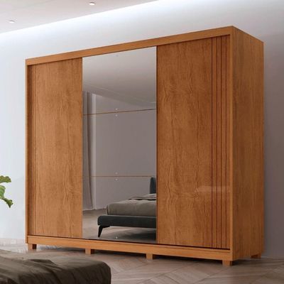 Guarda Roupa Casal Connor 3 Portas 6 Cabideiros Com Espelho Naturalle/off White