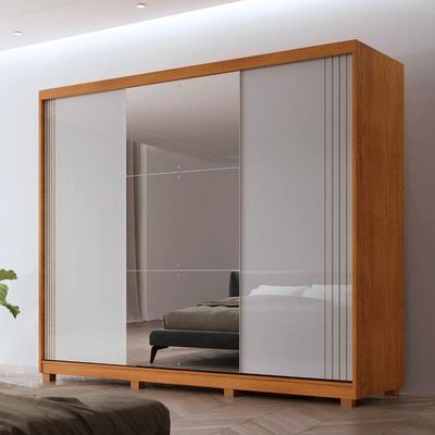 Guarda Roupa Casal Connor Mdf 3 Portas 4 Gavetas Com Espelho Naturalle/off White