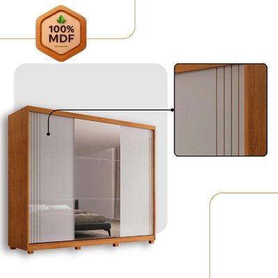 Guarda Roupa Casal Connor Mdf 3 Portas 4 Gavetas Com Espelho Naturalle/off White