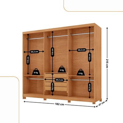 Guarda Roupa Casal Connor Mdf 3 Portas 4 Gavetas Com Espelho Naturalle/off White