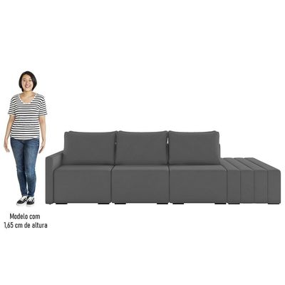 Sofá Ilha Modular Com Puff Para Sala Living 312cm Georgia K04 Veludo Cinza Escuro - Mpozenato