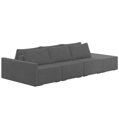 Sofá Ilha Modular Com Puff Para Sala Living 312cm Georgia K04 Veludo Cinza Escuro - Mpozenato