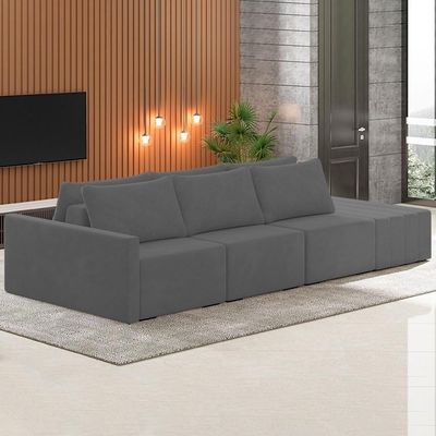 Sofá Ilha Modular Com Puff Para Sala Living 312cm Georgia K04 Veludo Cinza Escuro - Mpozenato