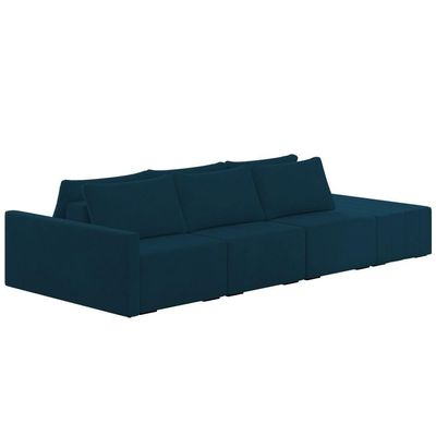 Sofá Ilha Modular Com Puff Para Sala Living 312cm Georgia Z08 Veludo Azul - Mpozenato