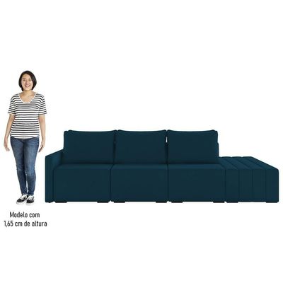 Sofá Ilha Modular Com Puff Para Sala Living 312cm Georgia Z08 Veludo Azul - Mpozenato