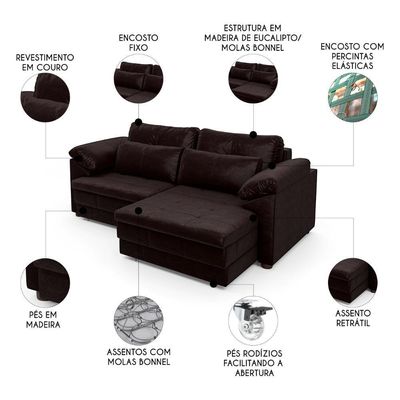 Sofá Retrátil 3 Lugares Para Sala 250cm Dijon Couro Bordô S07 - Mpozenato