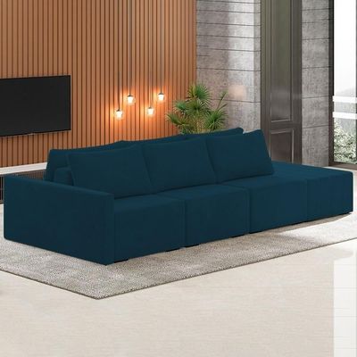 Sofá Ilha Modular Com Puff Para Sala Living 312cm Georgia Z08 Veludo Azul - Mpozenato