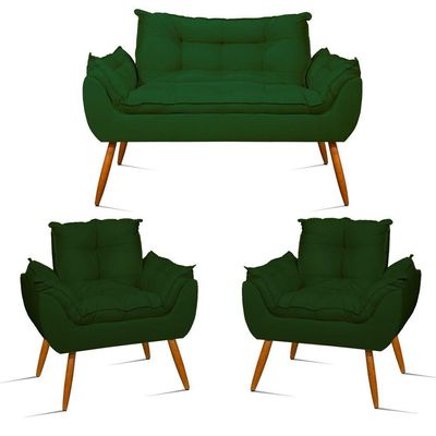 Kit Sofá Namoradeira Opala + 2 Poltronas Opala Balaqui Decor Cor:verde