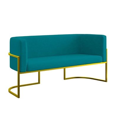 Sofá Namoradeira 2 Lugares Moderna Base Metal Gold Balaqui Azul Turquesa