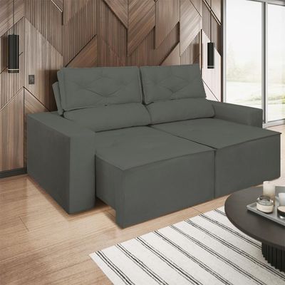 Sofá Reclinável Retrátil Luxo 2 Lugares C- Molas Balaqui Cinza