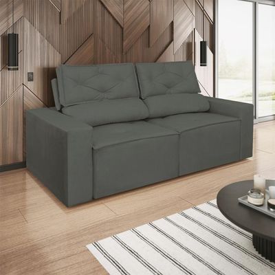 Sofá Reclinável Retrátil Luxo 2 Lugares C- Molas Balaqui Cinza