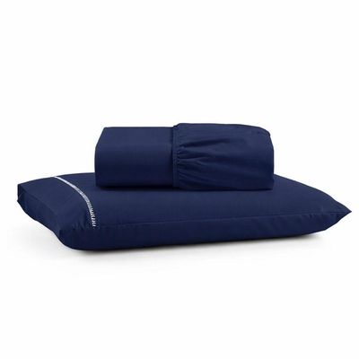 Jogo De Lençol Solteiro Premium Soft 600 Fios Micropercal Azul Marinho Ponto Palito Toque Macio 2 Peças