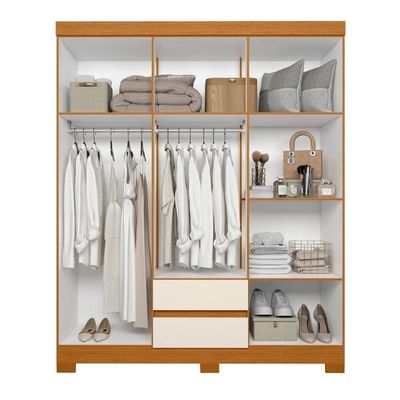 Roupeiro Solteiro 6 Portas 2 Gavetas Com Espelhoo Cumaru Off White