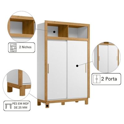 Roupeiro Com 2 Portas De Correr E Nichos Branco