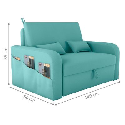Sofá Cama Com Baú Gorteen Veludo Verde Menta