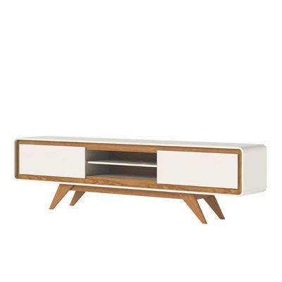 Rack De Sala Para Tv Retrô Off White E Madeira 2,20 Off White