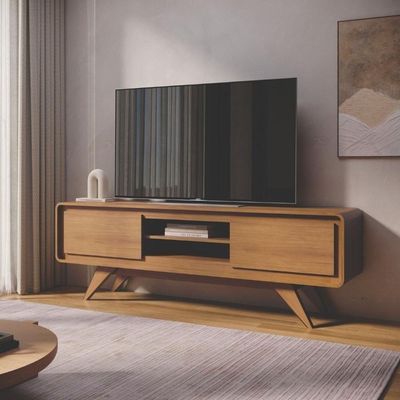 Rack De Sala Para Tv E Decoração Estilo Retrô 1,80 Nature