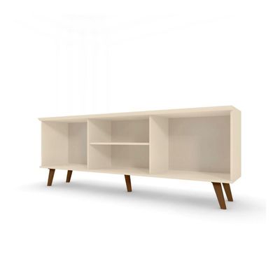 Rack Para Tv Com 2 Portas E Nicho Central Com Prateleira Off White Canela