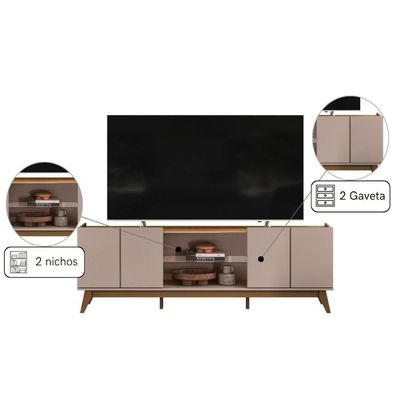 Rack Para Tv Com 4 Portas E Nicho Central Para Sala Canela