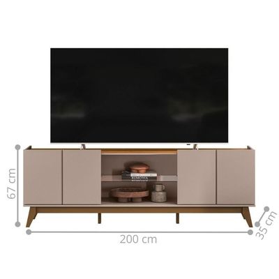 Rack Para Tv Com 4 Portas E Nicho Central Para Sala Canela