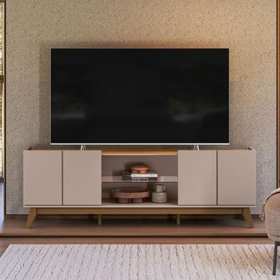 Rack Para Tv Com 4 Portas E Nicho Central Para Sala Canela