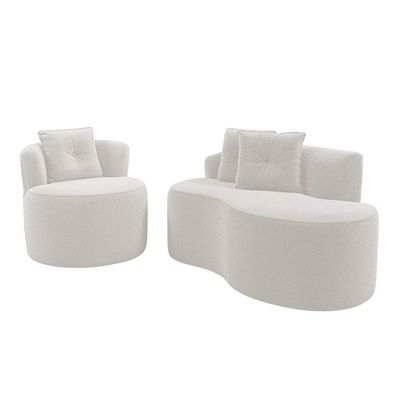 Kit Sofá E Poltrona Orgânica Living Bob Com Almofadas Bouclê Off White - Desk Design