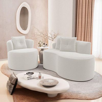 Kit Sofá E Poltrona Orgânica Living Bob Com Almofadas Bouclê Off White - Desk Design