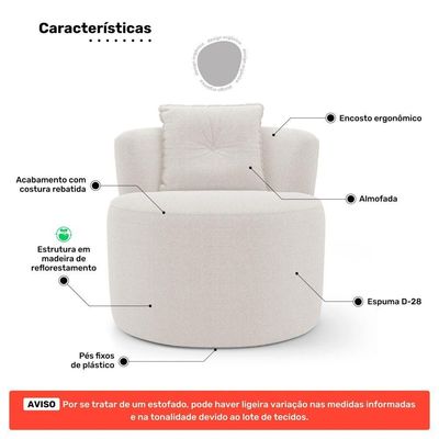 Kit Sofá E Poltrona Orgânica Living Bob Com Almofadas Bouclê Off White - Desk Design