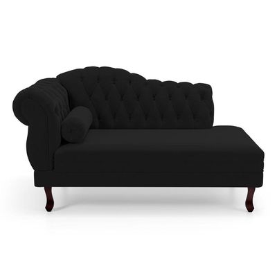 Divã Recamier Chaise Longue Lavínia 150cm Capitonê Pés De Madeira Courino Preto - Desk Design