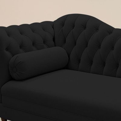 Divã Recamier Chaise Longue Lavínia 150cm Capitonê Pés De Madeira Courino Preto - Desk Design