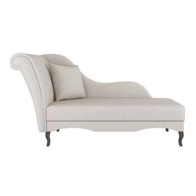 Divã Recamier Chaise Longue Valentina Clássico Com Pés De Madeira Veludo Bege Claro - Desk Design