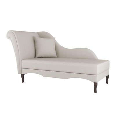 Divã Recamier Chaise Longue Valentina Clássico Com Pés De Madeira Veludo Bege Claro - Desk Design