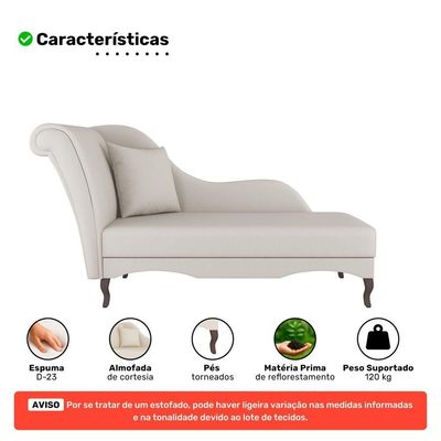 Divã Recamier Chaise Longue Valentina Clássico Com Pés De Madeira Veludo Bege Claro - Desk Design
