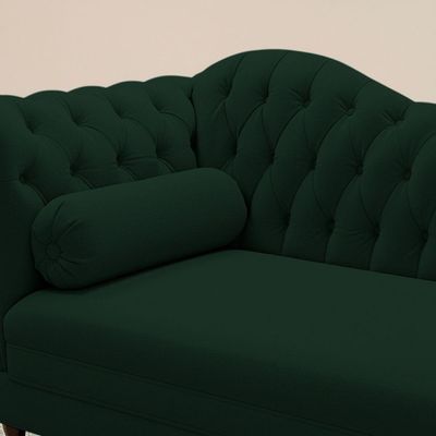 Divã Recamier Chaise Longue Lavínia 150cm Capitonê Pés De Madeira Veludo Verde Escuro - Desk Design