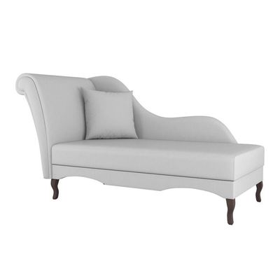 Divã Recamier Chaise Longue Valentina Clássico Com Pés De Madeira Bouclê Cinza Claro - Desk Design