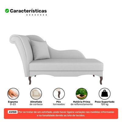 Divã Recamier Chaise Longue Valentina Clássico Com Pés De Madeira Bouclê Cinza Claro - Desk Design