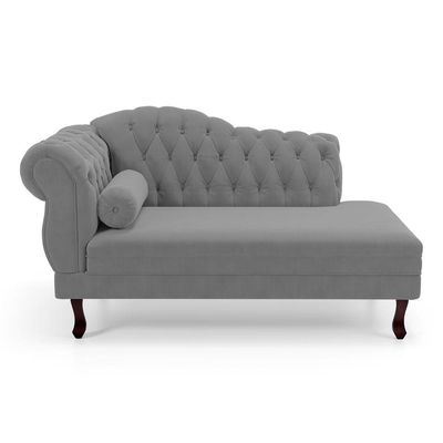 Divã Recamier Chaise Longue Lavínia 150cm Capitonê Pés De Madeira Suede Cinza - Desk Design