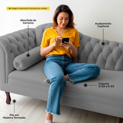 Divã Recamier Chaise Longue Lavínia 150cm Capitonê Pés De Madeira Suede Cinza - Desk Design